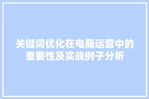 关键词优化在电商运营中的重要性及实战例子分析