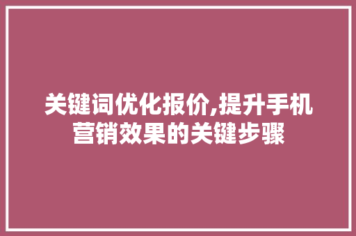 关键词优化报价,提升手机营销效果的关键步骤