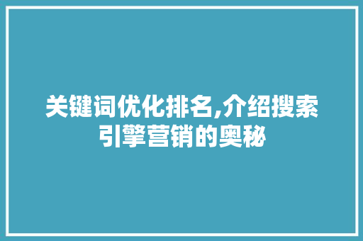 关键词优化排名,介绍搜索引擎营销的奥秘