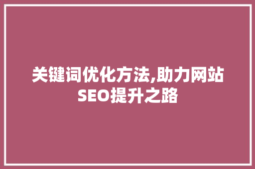 关键词优化方法,助力网站SEO提升之路