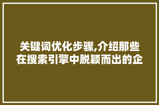 关键词优化步骤,介绍那些在搜索引擎中脱颖而出的企业