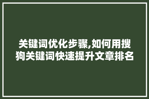 关键词优化步骤,如何用搜狗关键词快速提升文章排名