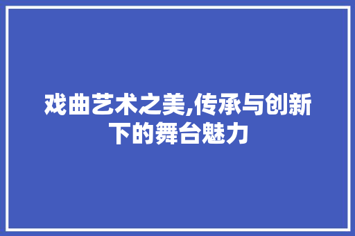 戏曲艺术之美,传承与创新下的舞台魅力