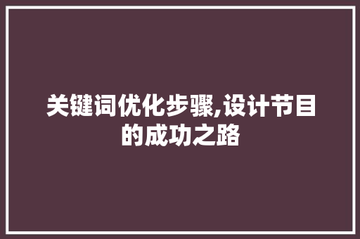 关键词优化步骤,设计节目的成功之路