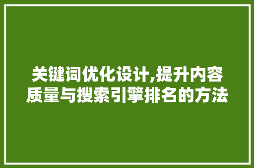 关键词优化设计,提升内容质量与搜索引擎排名的方法