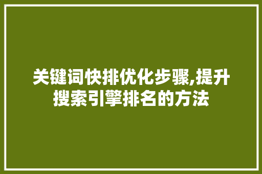 关键词快排优化步骤,提升搜索引擎排名的方法