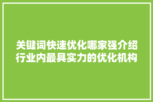关键词快速优化哪家强介绍行业内最具实力的优化机构