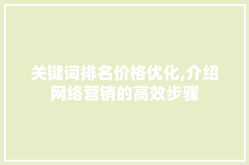 关键词排名价格优化,介绍网络营销的高效步骤