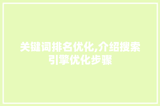 关键词排名优化,介绍搜索引擎优化步骤