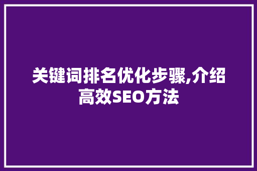 关键词排名优化步骤,介绍高效SEO方法