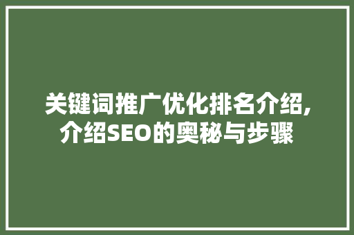 关键词推广优化排名介绍,介绍SEO的奥秘与步骤