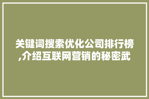关键词搜索优化公司排行榜,介绍互联网营销的秘密武器