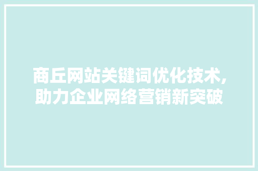 商丘网站关键词优化技术,助力企业网络营销新突破