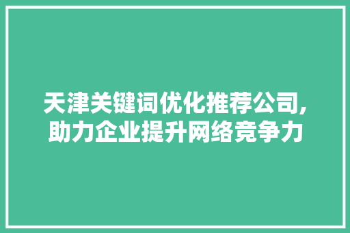 天津关键词优化推荐公司,助力企业提升网络竞争力