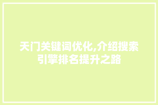 天门关键词优化,介绍搜索引擎排名提升之路