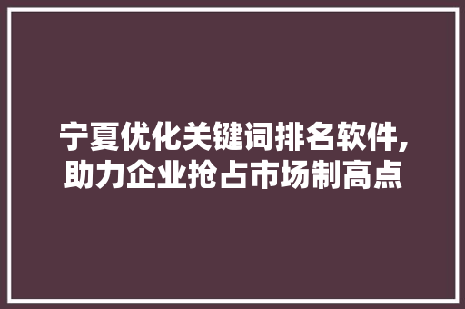宁夏优化关键词排名软件,助力企业抢占市场制高点