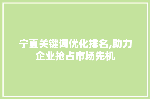 宁夏关键词优化排名,助力企业抢占市场先机
