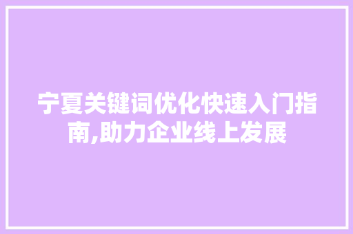 宁夏关键词优化快速入门指南,助力企业线上发展