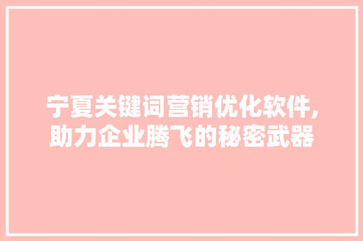 宁夏关键词营销优化软件,助力企业腾飞的秘密武器