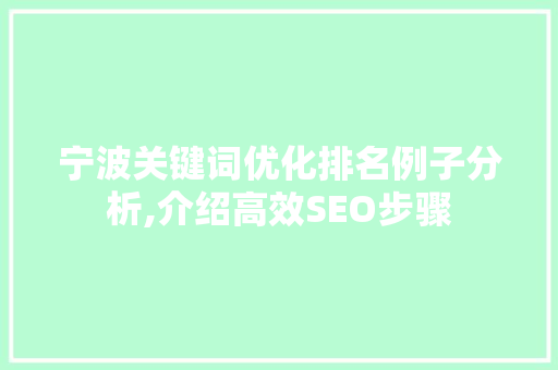 宁波关键词优化排名例子分析,介绍高效SEO步骤