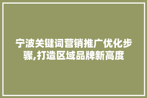 宁波关键词营销推广优化步骤,打造区域品牌新高度