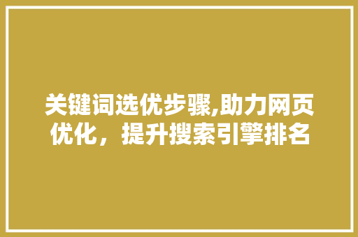 关键词选优步骤,助力网页优化，提升搜索引擎排名