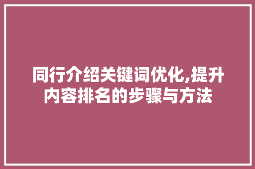 同行介绍关键词优化,提升内容排名的步骤与方法