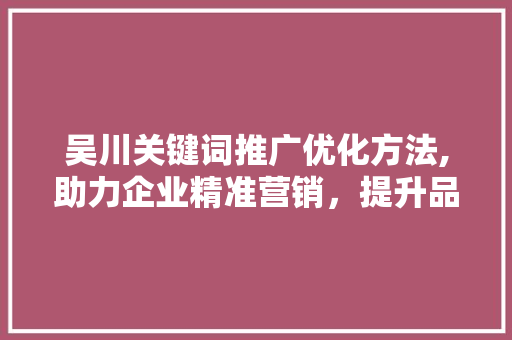 吴川关键词推广优化方法,助力企业精准营销，提升品牌影响力