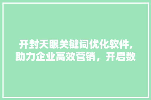 开封天眼关键词优化软件,助力企业高效营销，开启数字化时代新篇章 MySQL