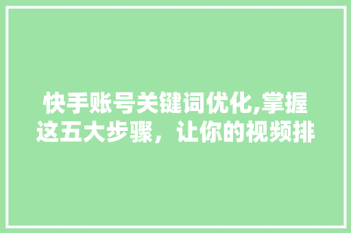 快手账号关键词优化,掌握这五大步骤，让你的视频排名飙升！