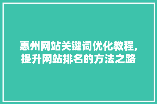 惠州网站关键词优化教程,提升网站排名的方法之路
