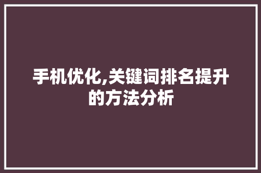 手机优化,关键词排名提升的方法分析