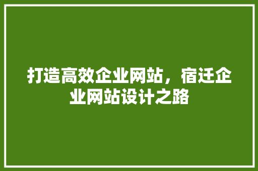 打造高效企业网站，宿迁企业网站设计之路