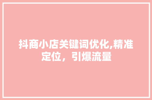 抖商小店关键词优化,精准定位，引爆流量