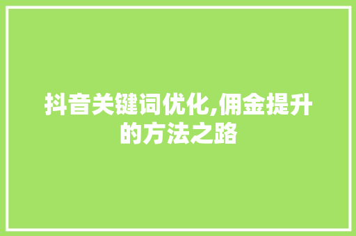 抖音关键词优化,佣金提升的方法之路