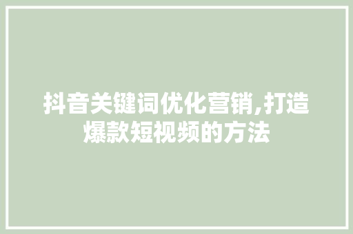 抖音关键词优化营销,打造爆款短视频的方法