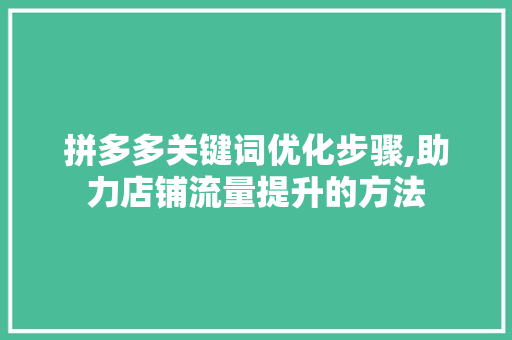 拼多多关键词优化步骤,助力店铺流量提升的方法