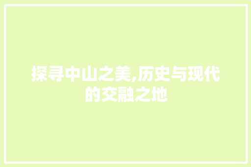 探寻中山之美,历史与现代的交融之地 MySQL