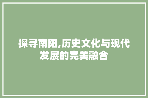 探寻南阳,历史文化与现代发展的完美融合