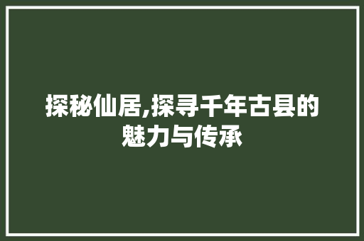 探秘仙居,探寻千年古县的魅力与传承