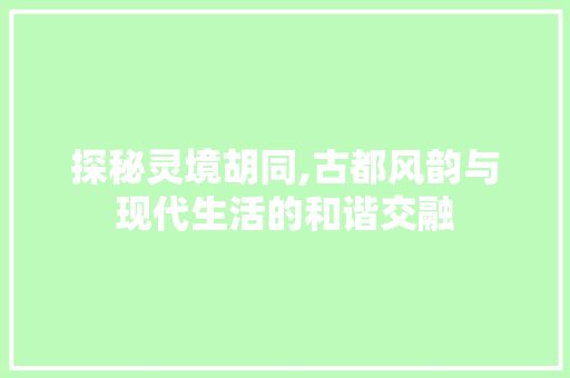 探秘灵境胡同,古都风韵与现代生活的和谐交融