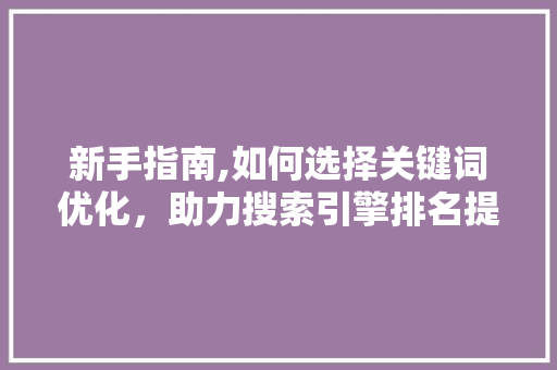新手指南,如何选择关键词优化，助力搜索引擎排名提升