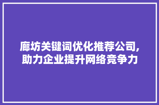 廊坊关键词优化推荐公司,助力企业提升网络竞争力