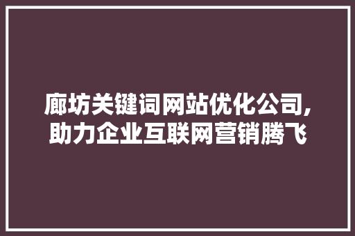 廊坊关键词网站优化公司,助力企业互联网营销腾飞