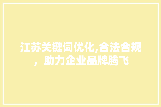 江苏关键词优化,合法合规，助力企业品牌腾飞