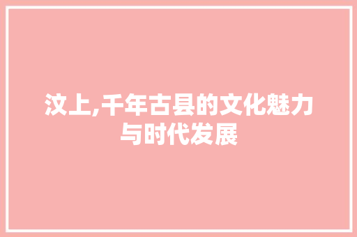 汶上,千年古县的文化魅力与时代发展