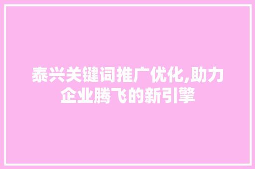 泰兴关键词推广优化,助力企业腾飞的新引擎