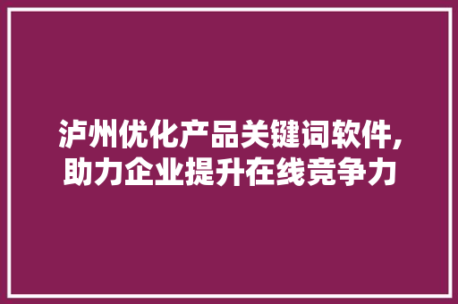 泸州优化产品关键词软件,助力企业提升在线竞争力