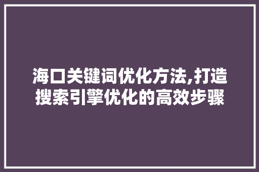 海口关键词优化方法,打造搜索引擎优化的高效步骤