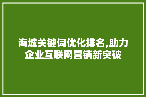 海城关键词优化排名,助力企业互联网营销新突破